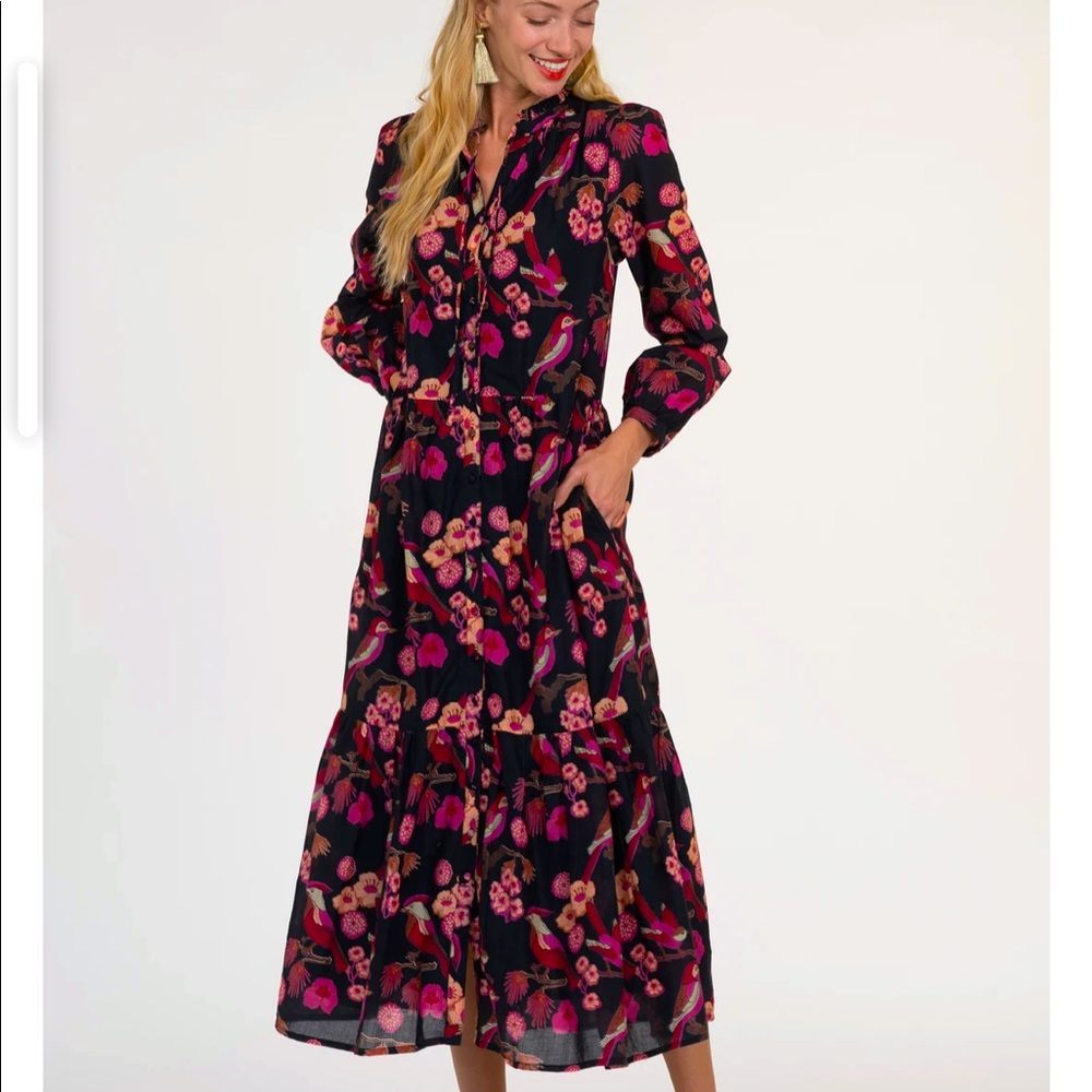 Fabulous maxi dress with vintage bird pattern.